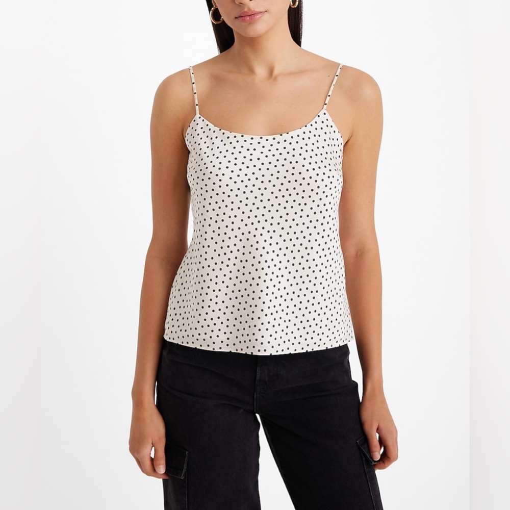 NWT Express. Satin Polka Dot Scoop Neck Downtown Cami White/Black Medium